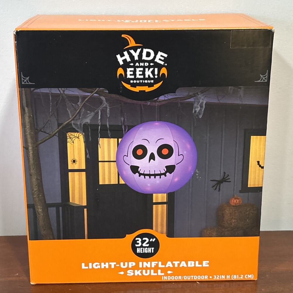 Hyde And Eek Halloween Round Light Up Inflatable Skull 32” NEW Indoor Outdoor